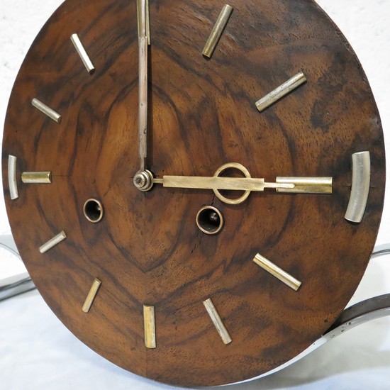 Wood and Nickel French Art Deco Clock